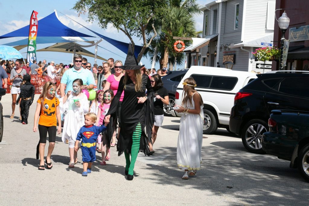 family walking in a festival